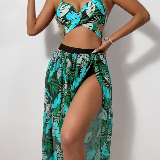 Damen Bikini-Set mit extravagantem Cut-Out und floralem Rock EB