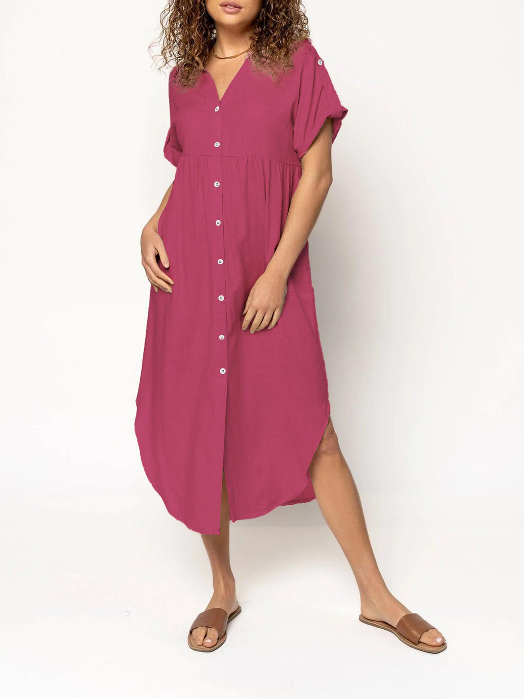 Damen Hemdkleid mit bodenlangem Schnitt und Knopfdetails EB