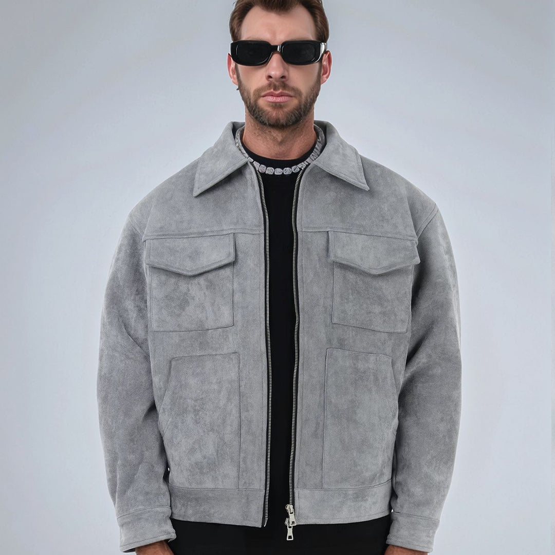 Herren modische Wildlederjacke mit praktischen Taschen EB
