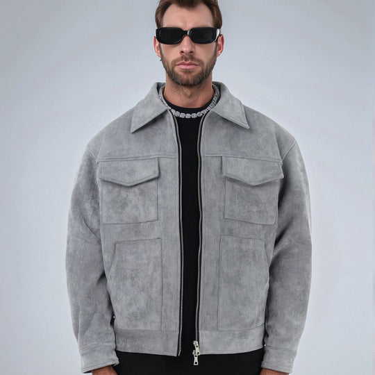 Herren modische Wildlederjacke mit praktischen Taschen EB