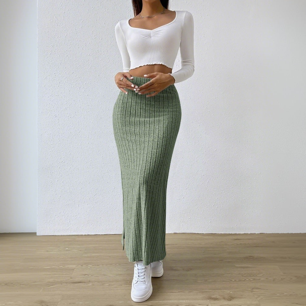 Damen gerippter Midirock mit hohem Bund und figurumspielender A-Linie Eichborn Berlin