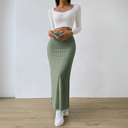 Damen gerippter Midirock mit hohem Bund und figurumspielender A-Linie Eichborn Berlin