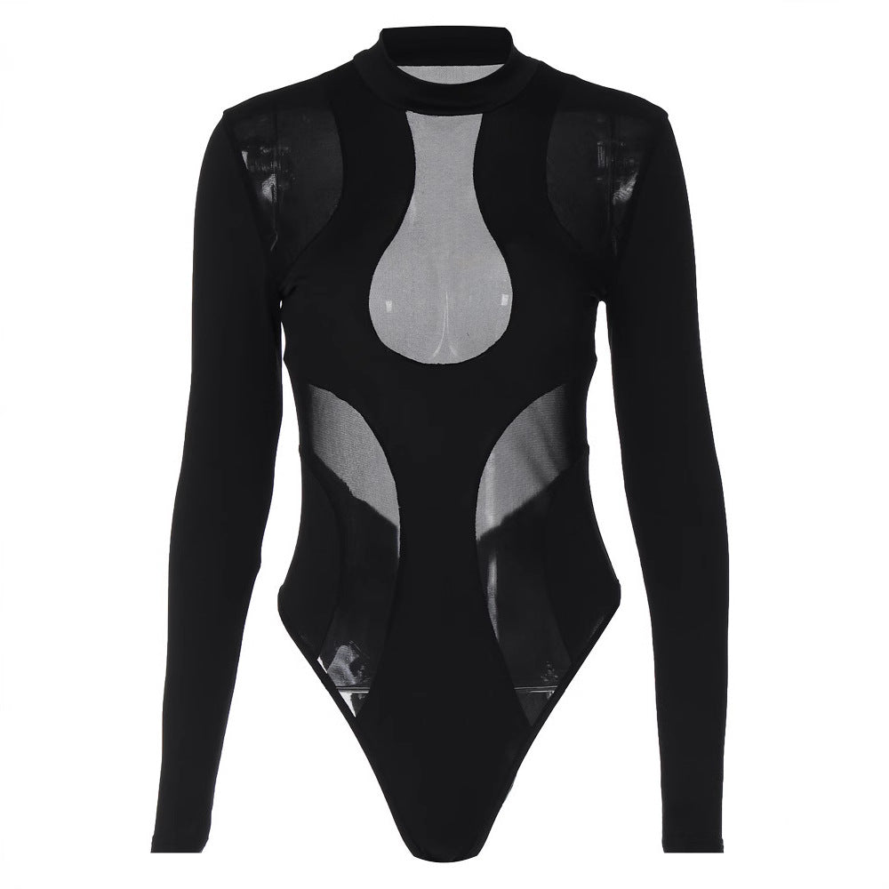 Damen Langarm-Body mit transparenten Einsätzen EB