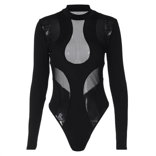 Damen Langarm-Body mit transparenten Einsätzen EB