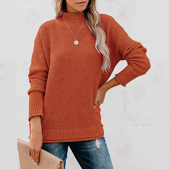 Damen Grobstrickpullover mit hohem Kragen und lässigem Schnitt EB