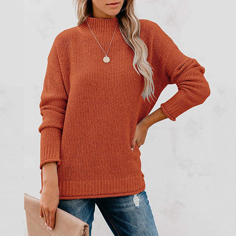 Damen Grobstrickpullover mit hochgeschlossenem Kragen und lässiger Passform EB