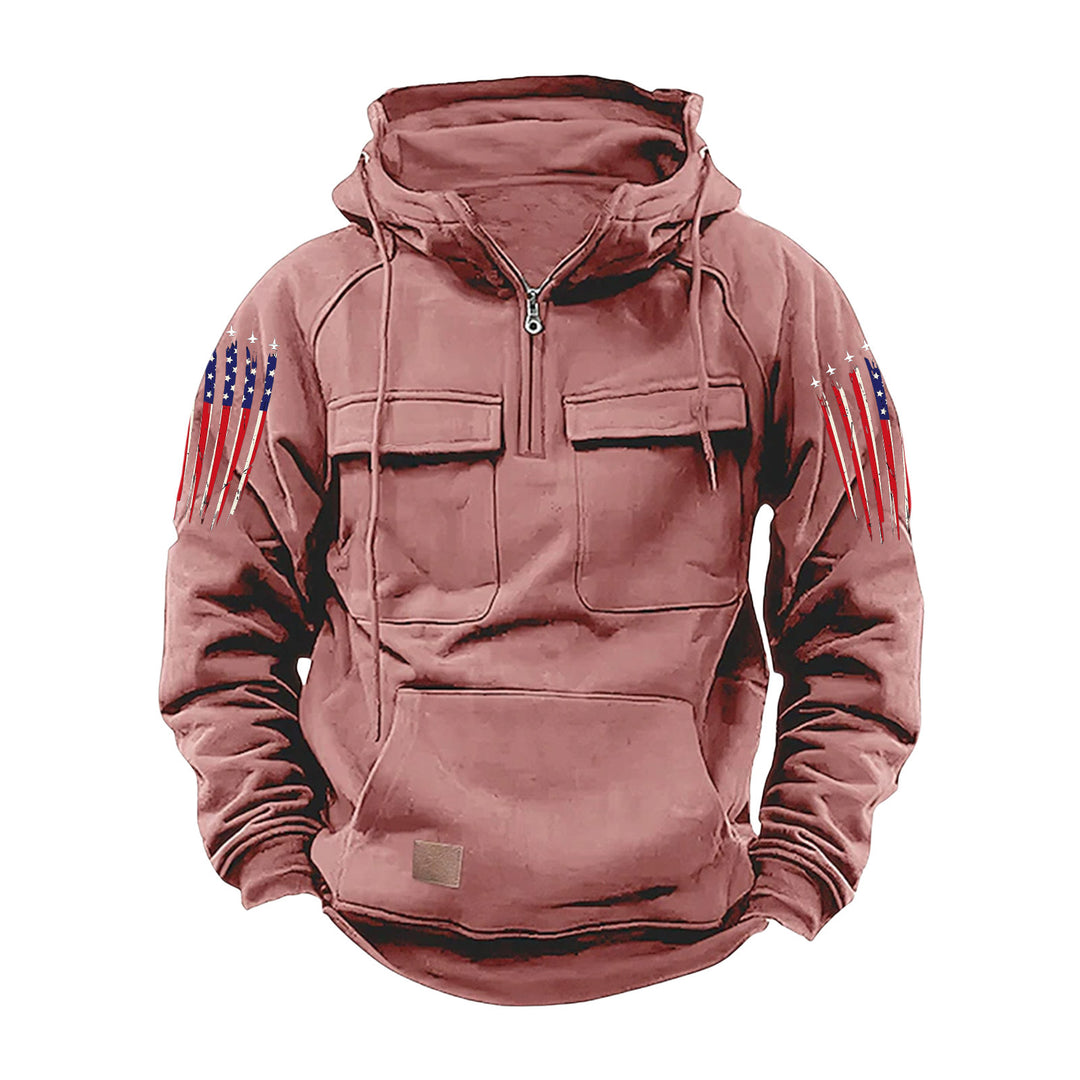Herren nan Kapuzenpullover mit Halbzip, Cargo-Brusttaschen und Kängurutasche EB