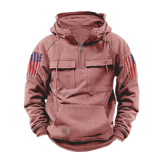 Herren nan Kapuzenpullover mit Halbzip, Cargo-Brusttaschen und Kängurutasche EB