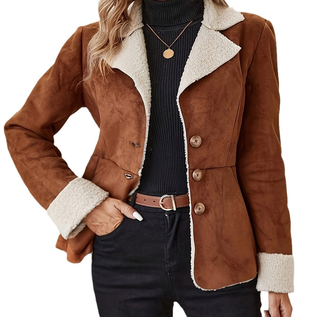 Damen modische Jacke mit Kunstfellkragen EB