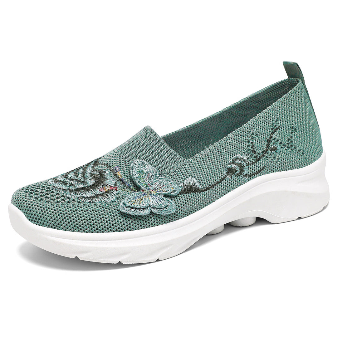 Damen Elegante Slip-On Sneakers mit floralen Stickereien EB