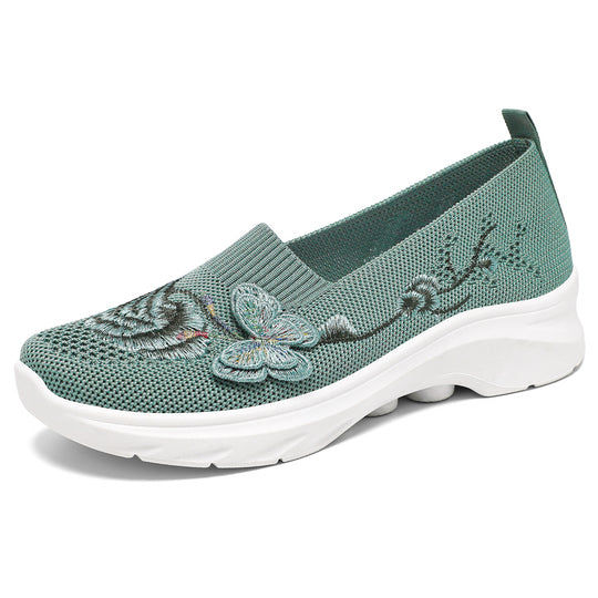 Damen Elegante Slip-On Sneakers mit floralen Stickereien EB