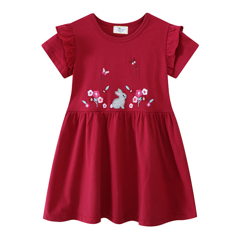 Mädchen Freizeitkleid mit niedlichem Hasen- und Blumenmotiv EB