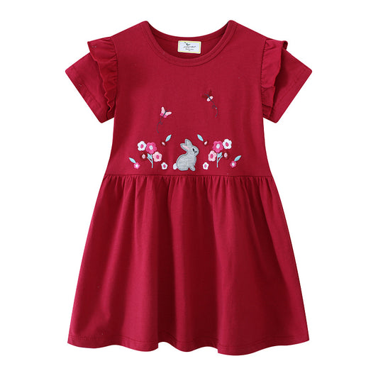 Mädchen Freizeitkleid mit niedlichem Hasen- und Blumenmotiv EB