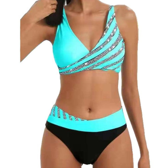 Damen Sportlicher Badeanzug mit kreativen Streifen EB