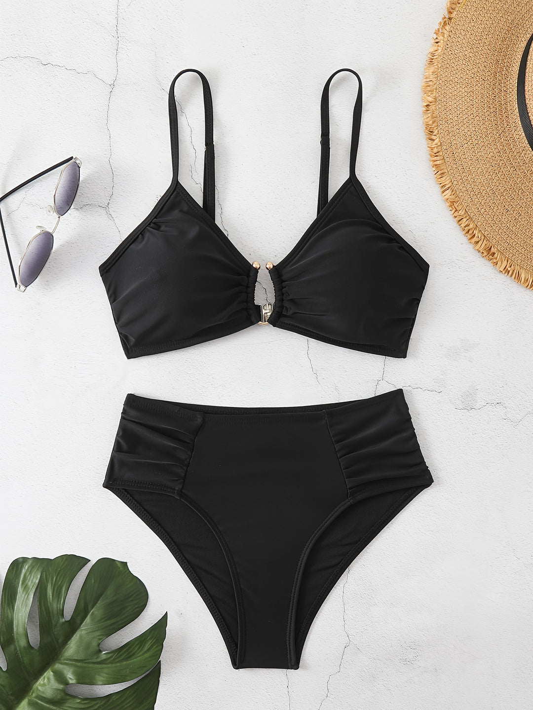 Damen Hochtailliertes Bikini-Set mit raffiniertem Rüschendesign EB