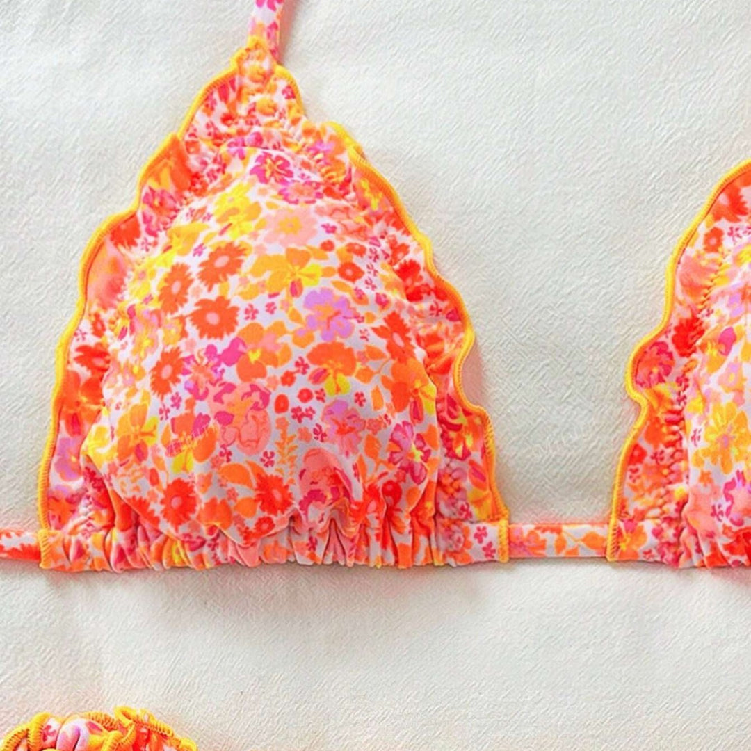 Damen Bikini-Set mit romantischen Rüschendetails und hohem Taillenbund EB