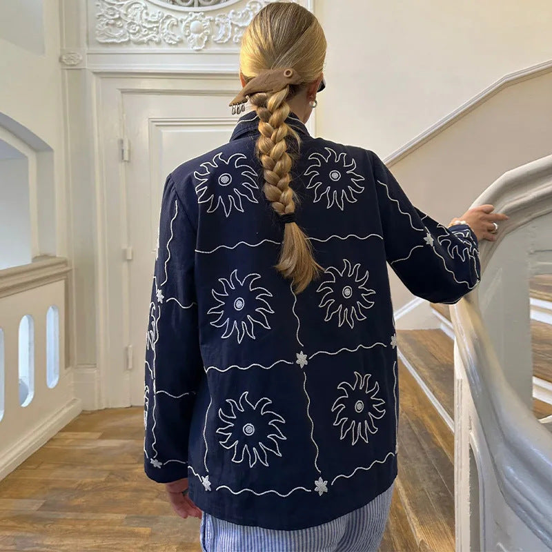 Damen Bomberjacke mit floralem Print und Knopfverschluss EB