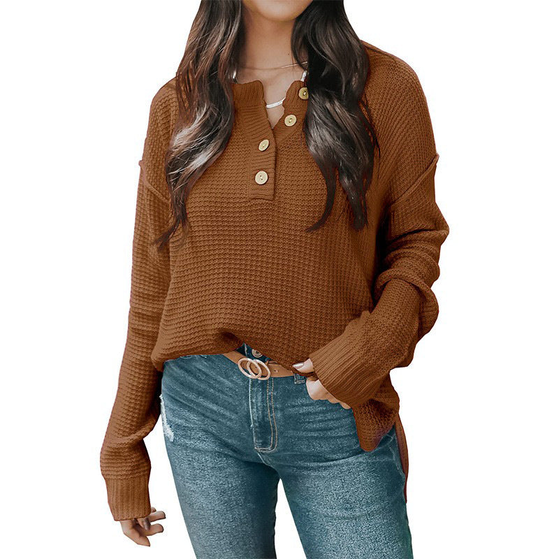 Damen lässiger Oversized Pullover mit Knopfleiste und strukturiertem Material EB
