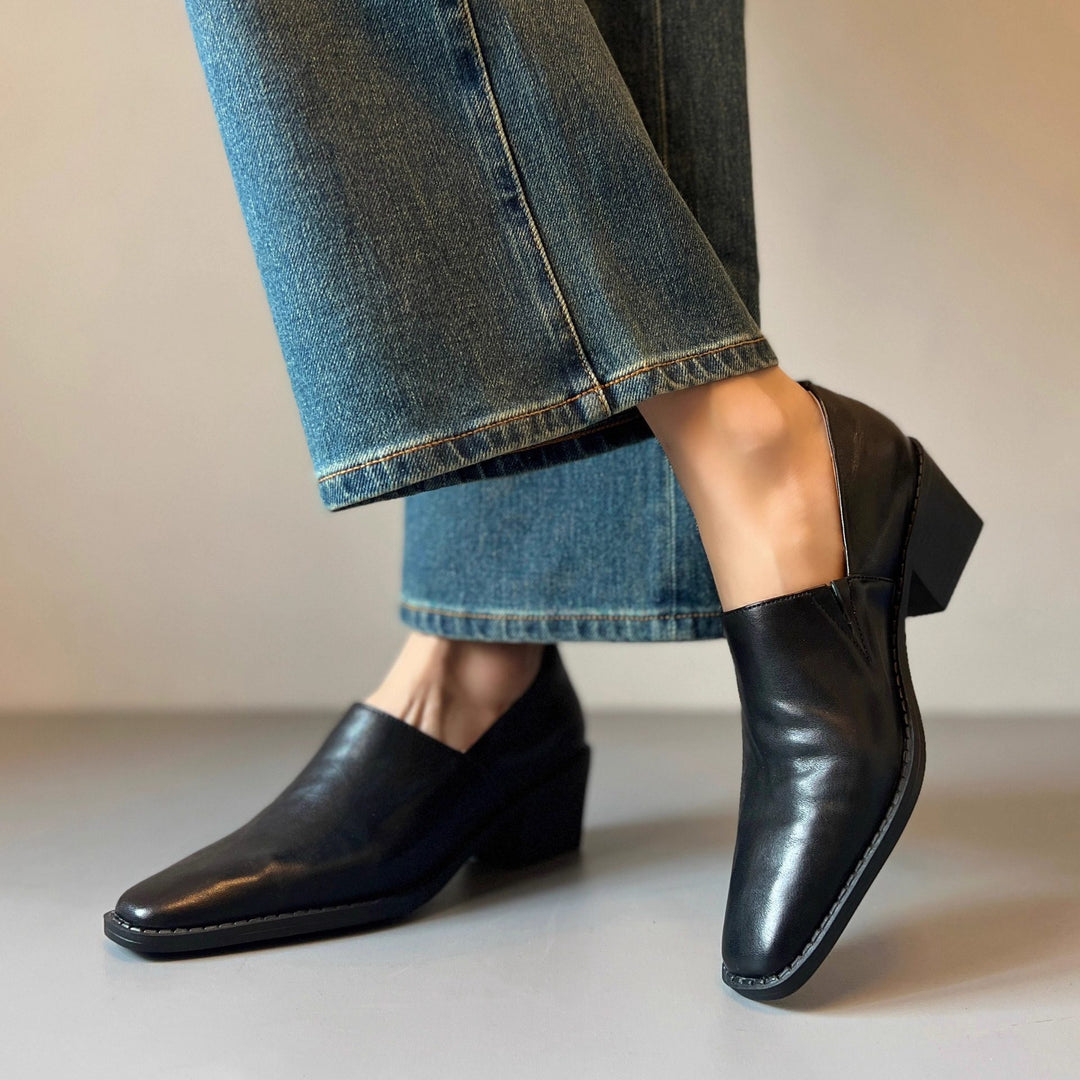 Damen elegante Slipper mit modischem V-Ausschnitt und komfortablem Blockabsatz EB