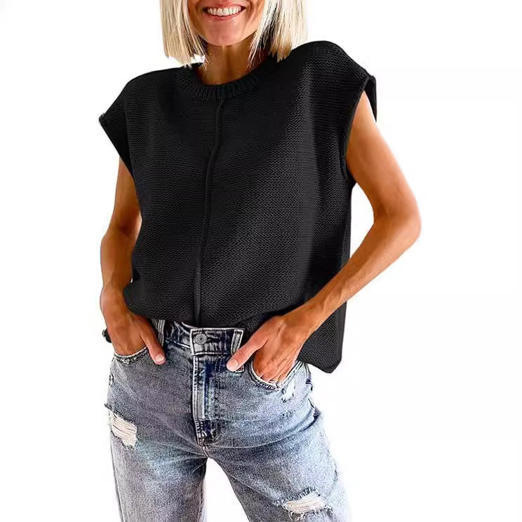Damen lässiges Strickoberteil mit überschnittenen Schultern und strukturierter Textur EB