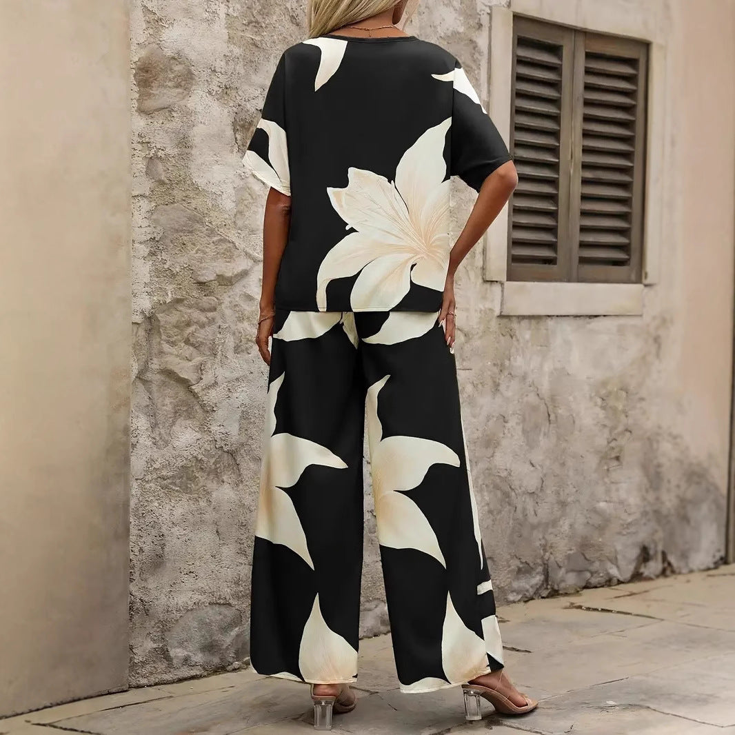 Damen Eleganter Jumpsuit mit floralen Mustern und weitem Bein EB