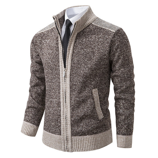 Herren elegante Strickjacke mit modernem Reißverschluss und hohem Kragen EB