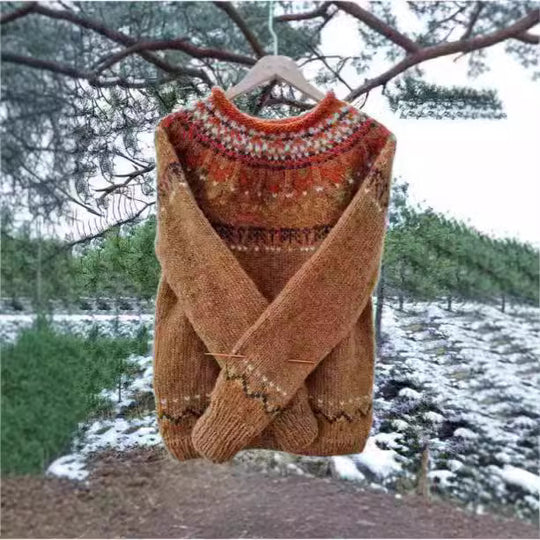 Damen nan Norwegerpullover aus Wollmix mit Rundhalsausschnitt und traditionellem Fair-Isle-Yoke EB