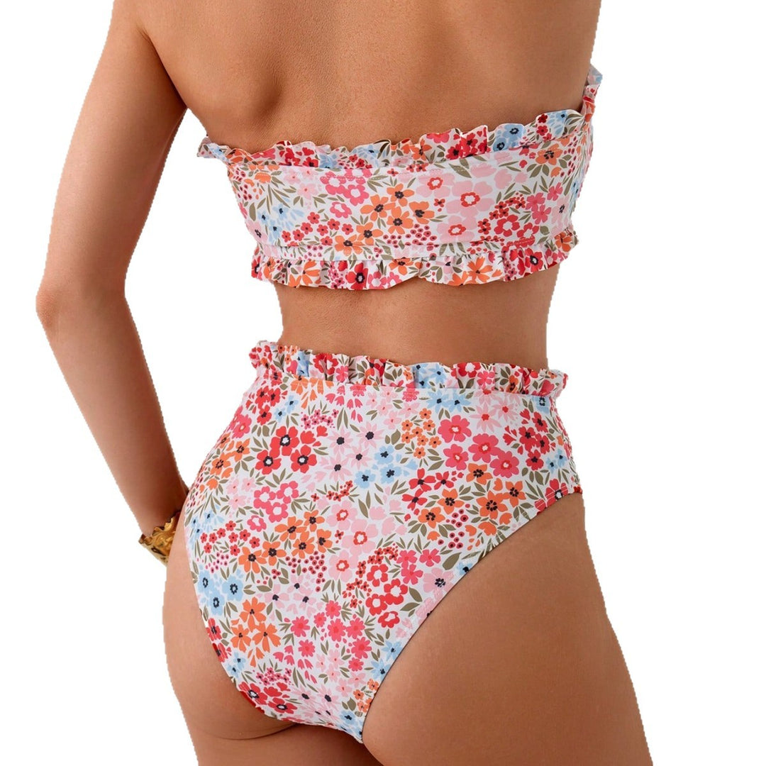 Damen Bandeau-Bikini mit floralem Rüschendesign EB