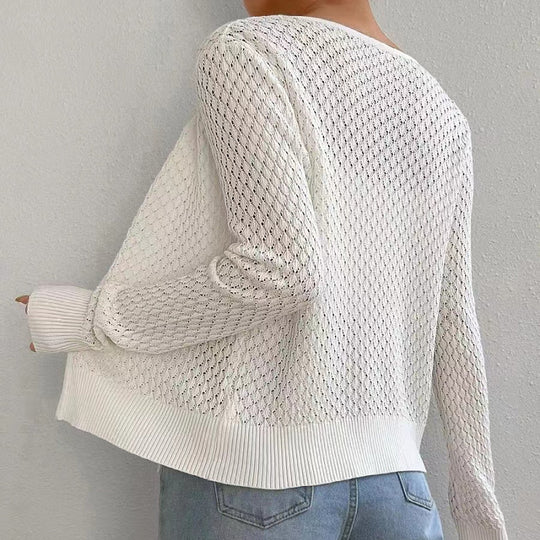 Damen Strickjacke mit tiefer V-Öffnung und zartem Lochmuster EB
