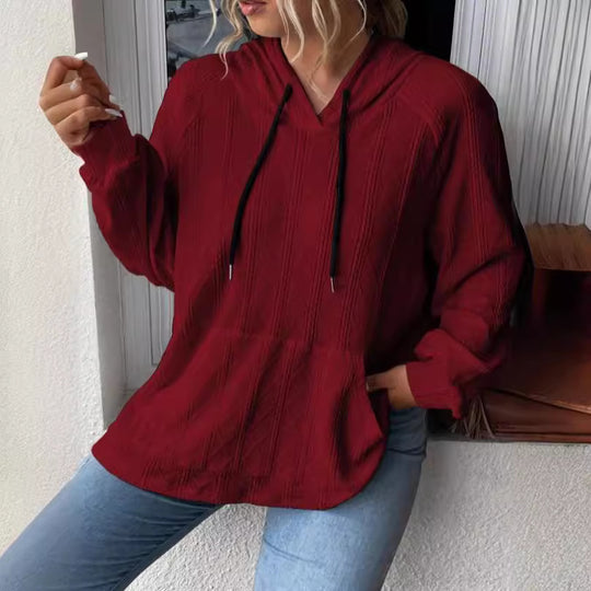 Damen Kapuzenpullover mit strukturiertem Muster und praktischer Kängurutasche EB
