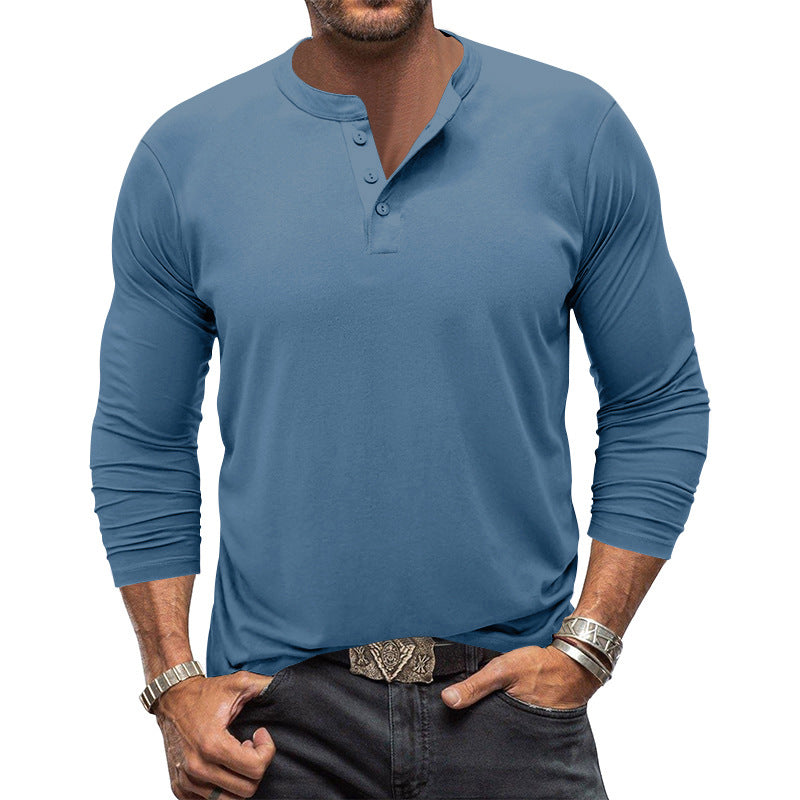 Herren modisches Langarm-Henley-Shirt mit modernem Kragen und praktischen Knopfdetails EB