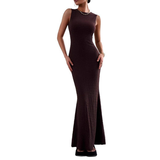 Damen figurbetontes Maxikleid mit elegantem strukturiertem Obermaterial EB