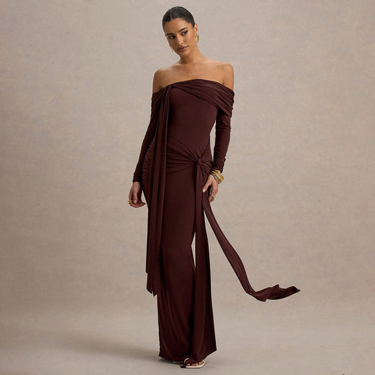 Damen Elegantes Off-Shoulder Abendkleid mit drapierter Silhouette EB