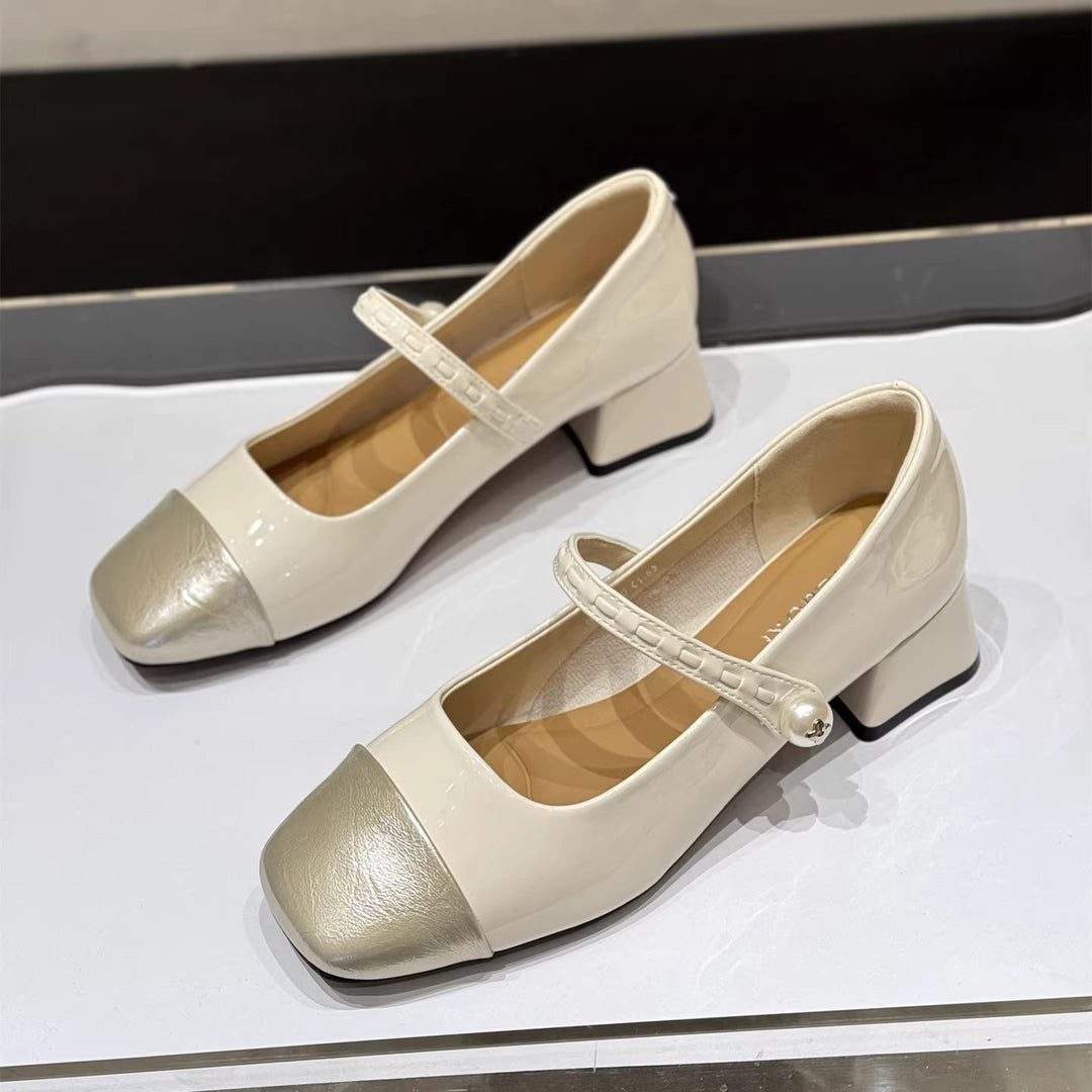 Damen elegante Mary Janes mit modischem Riemen und glänzender Vorderkappe EB