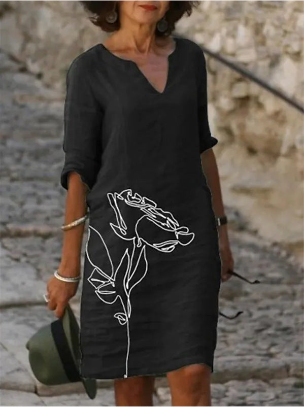 Damen Freizeitkleid mit floralem Design und V-Ausschnitt EB