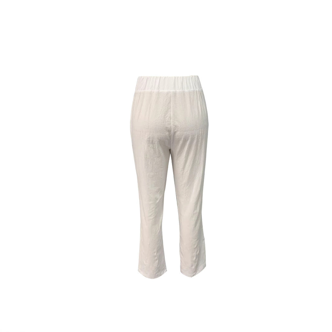 Damen Leichte und luftige Leinenhose mit elastischem Hüftbund und Seitentaschen EB