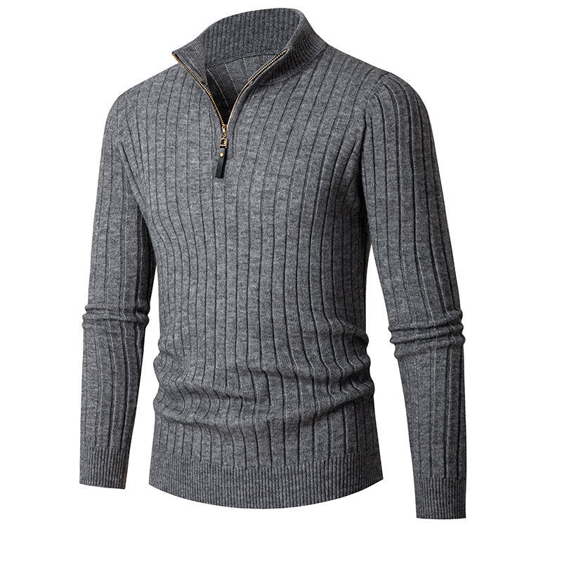 Herren eleganter Strickpullover mit durchgehendem Reißverschluss und Rippenstruktur EB