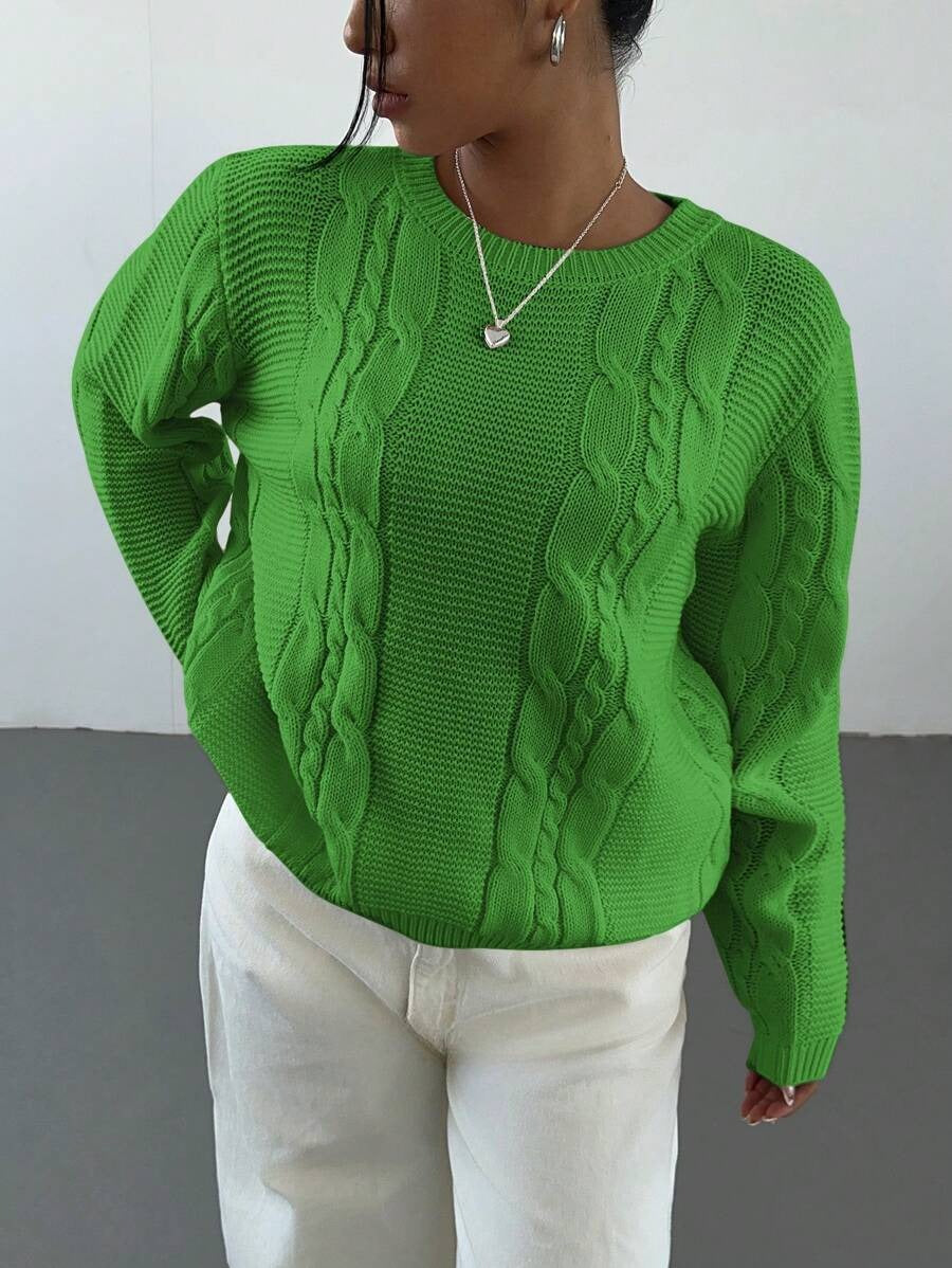 Damen Grobstrickpullover mit zeitlosem Zopfmuster und lässigem Schnitt EB