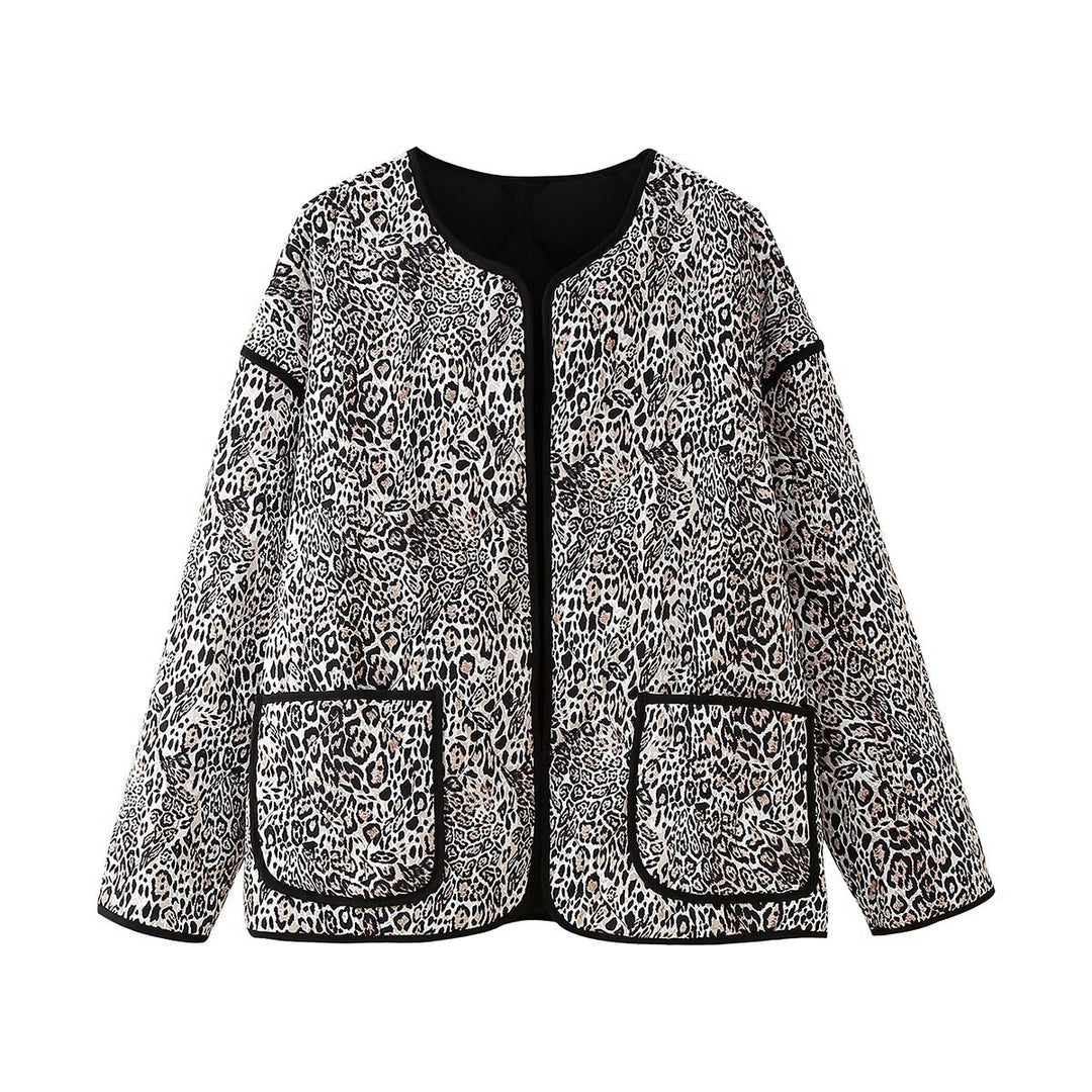 Damen Steppjacke mit Leoprint und praktischen Taschen EB