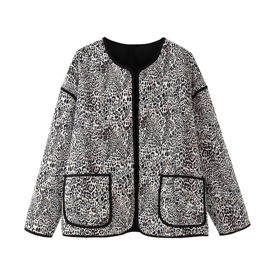 Damen Steppjacke mit Leoprint und praktischen Taschen EB