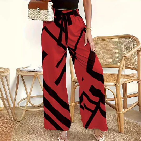 Damen Weite Palazzo-Hose mit modernem Grafikdruck und elastischem Bund EB