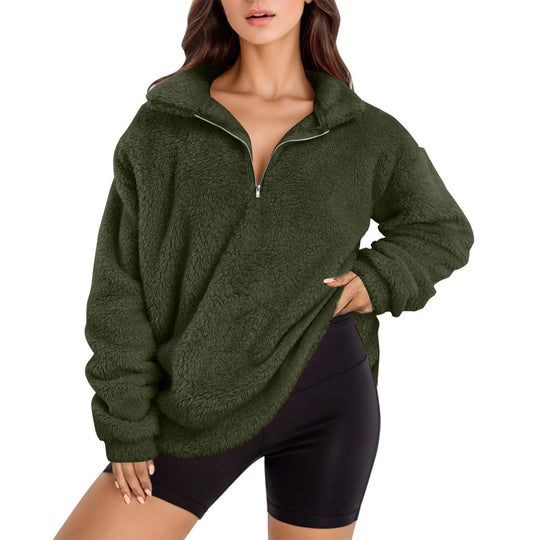Damen Fleece-Pullover mit halbem Reißverschluss und Oversize-Schnitt EB
