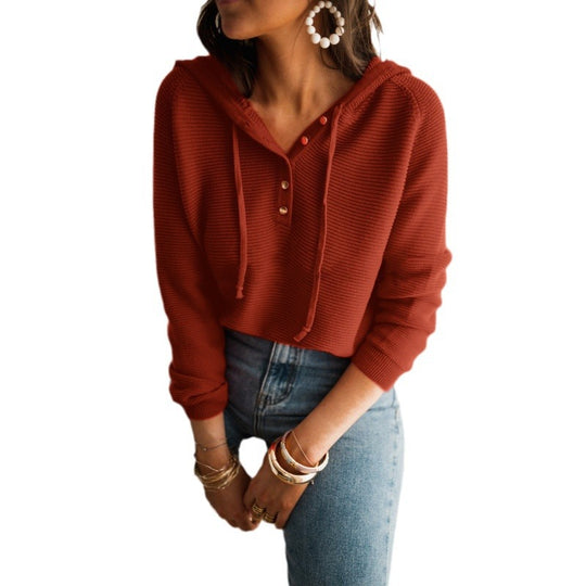 Damen Kurzarm Hoodie mit modernen Knopfdetails und elastischen Saum EB