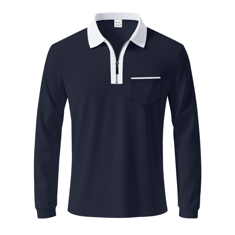Herren nan langärmeliges Polo mit halbem Reißverschluss, aufgesetzter Brusttasche und feiner Strukturjersey-Qualität EB