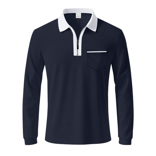 Herren nan langärmeliges Polo mit halbem Reißverschluss, aufgesetzter Brusttasche und feiner Strukturjersey-Qualität EB