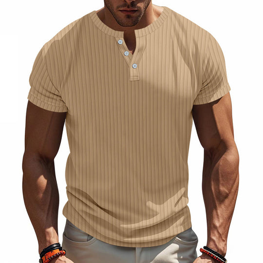 Herren Kurzarm Henley-Shirt mit Streifenmuster und praktischen Knöpfen EB