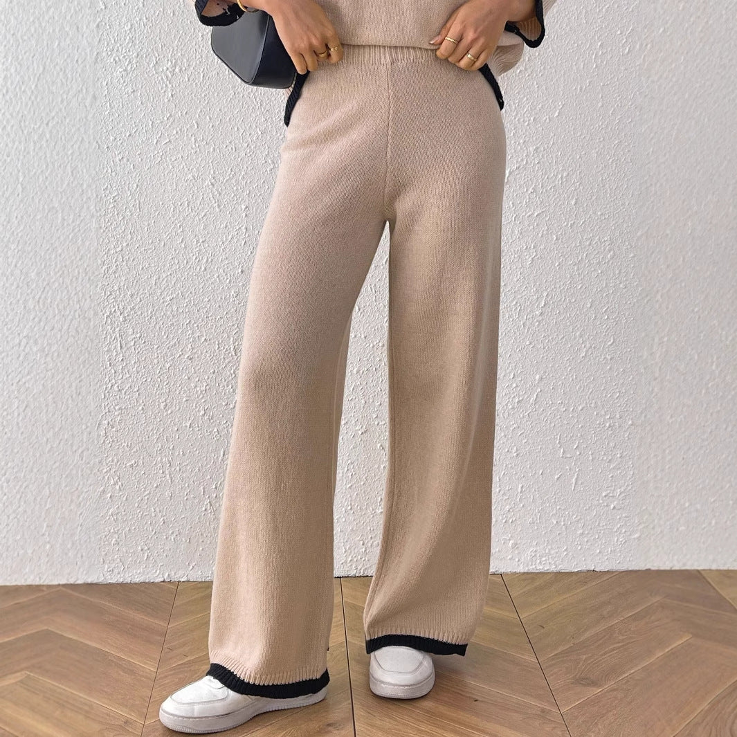 Damen lässige Strickhose mit kontrastierendem Bündchen EB