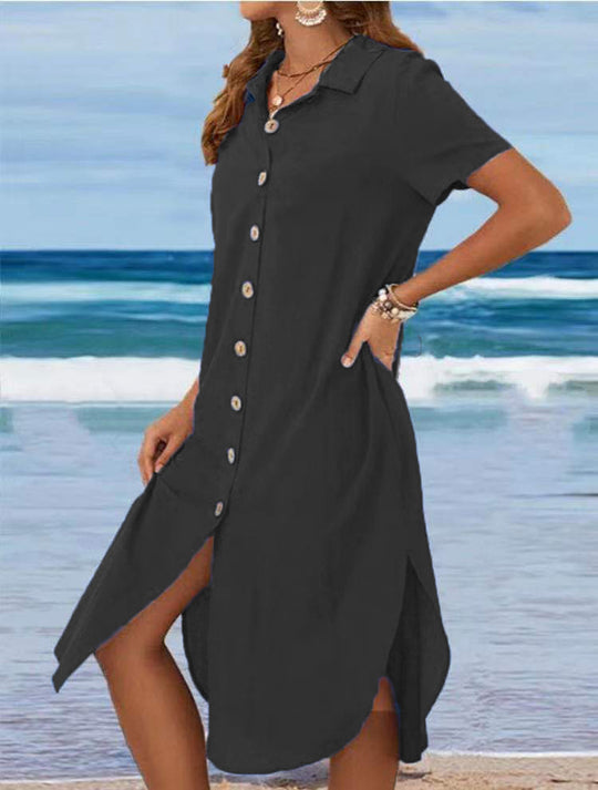 Damen Hemdkleid mit Knopfleiste und Seitenschlitzen EB