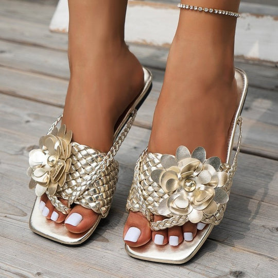Damen modische Riemchensandalen mit Blumendesign EB
