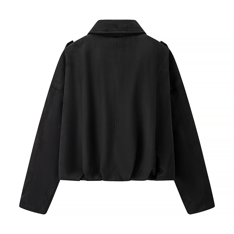 Damen modische cropped Jacke mit bequemen Bündchen und elegantem Kragen EB